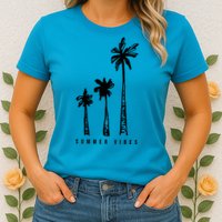 Summer Vibes Retro Palm Tree Womens T-Shirt