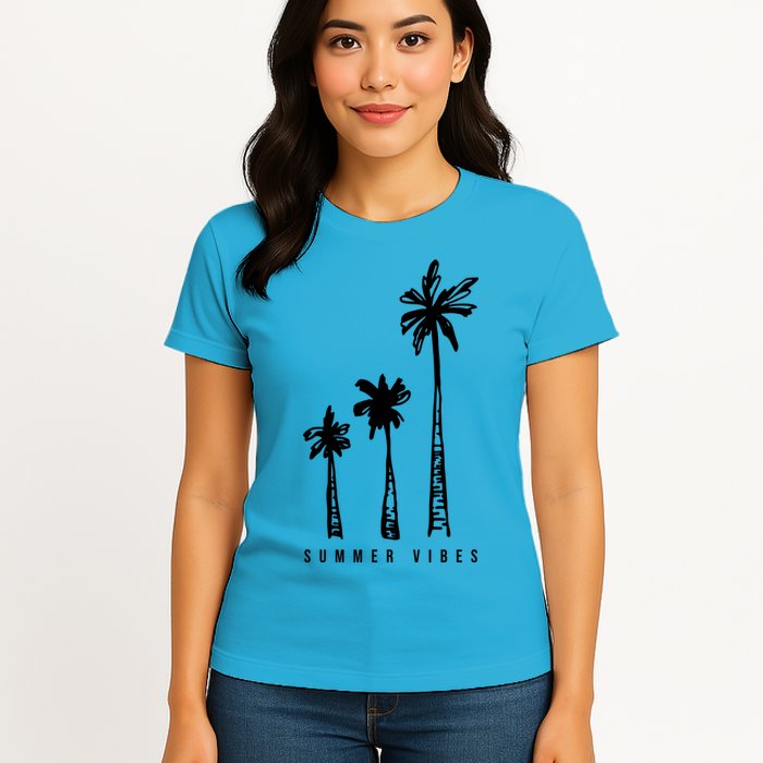 Summer Vibes Retro Palm Tree Womens T-Shirt