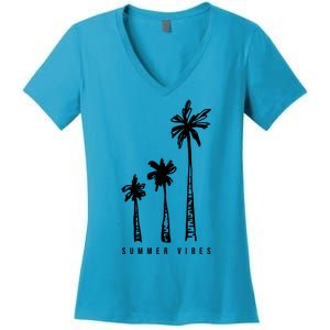 Summer Vibes Retro Palm Tree Women's V-Neck T-Shirt