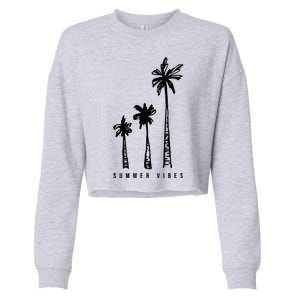 Summer Vibes Retro Palm Tree Cropped Pullover Crew