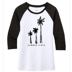 Summer Vibes Retro Palm Tree Women's Tri-Blend 3/4-Sleeve Raglan Shirt