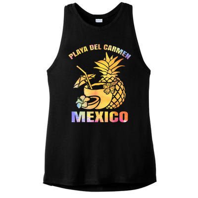 Summer Vacation Retro Sunset Mexico Playa Del Carmen Beach Ladies PosiCharge Tri-Blend Wicking Tank