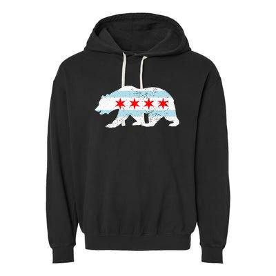 Sweet Vintage Retro Chicago City Flag Bear Print Garment-Dyed Fleece Hoodie