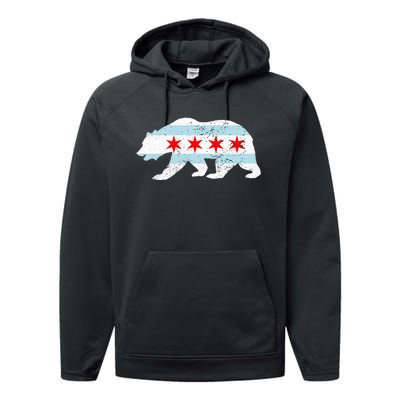 Sweet Vintage Retro Chicago City Flag Bear Print Performance Fleece Hoodie