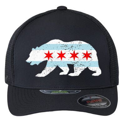 Sweet Vintage Retro Chicago City Flag Bear Print Flexfit Unipanel Trucker Cap