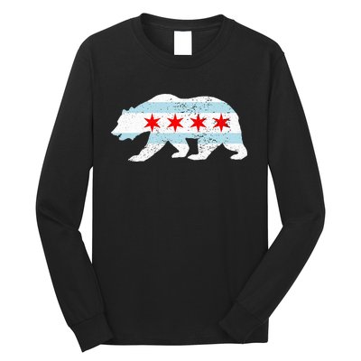 Sweet Vintage Retro Chicago City Flag Bear Print Long Sleeve Shirt