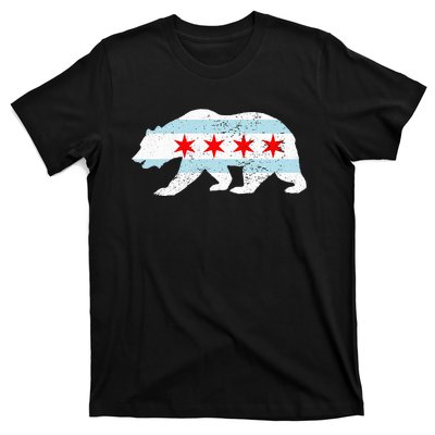 Sweet Vintage Retro Chicago City Flag Bear Print T-Shirt