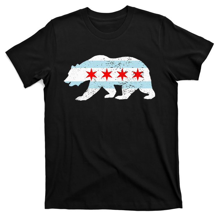 Sweet Vintage Retro Chicago City Flag Bear Print T-Shirt