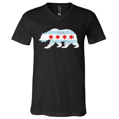 Sweet Vintage Retro Chicago City Flag Bear Print V-Neck T-Shirt