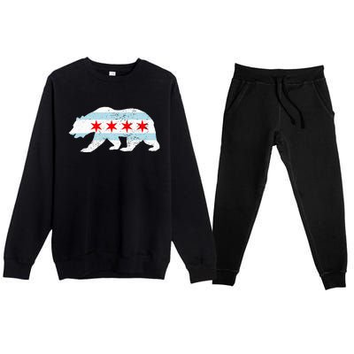 Sweet Vintage Retro Chicago City Flag Bear Print Premium Crewneck Sweatsuit Set