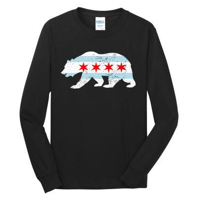 Sweet Vintage Retro Chicago City Flag Bear Print Tall Long Sleeve T-Shirt