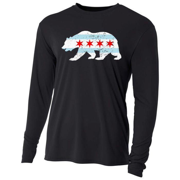 Sweet Vintage Retro Chicago City Flag Bear Print Cooling Performance Long Sleeve Crew