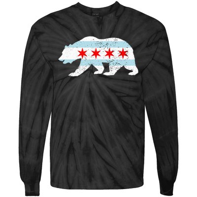 Sweet Vintage Retro Chicago City Flag Bear Print Tie-Dye Long Sleeve Shirt