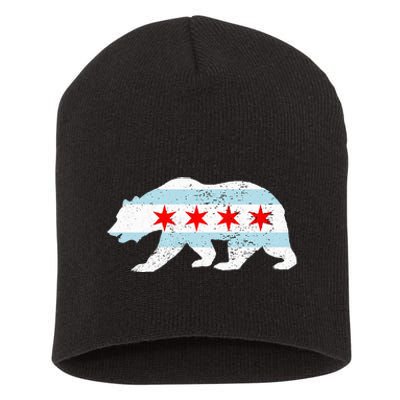 Sweet Vintage Retro Chicago City Flag Bear Print Short Acrylic Beanie