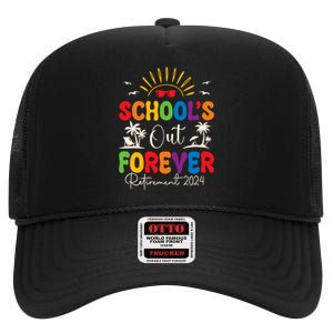 Summer Vacation Retro SchoolS Out Forever Retirement 2024 High Crown Mesh Back Trucker Hat