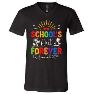 Summer Vacation Retro SchoolS Out Forever Retirement 2024 V-Neck T-Shirt