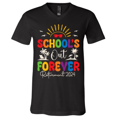 Summer Vacation Retro SchoolS Out Forever Retirement 2024 V-Neck T-Shirt