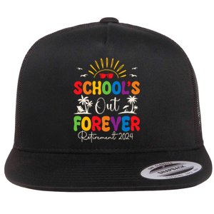 Summer Vacation Retro SchoolS Out Forever Retirement 2024 Flat Bill Trucker Hat