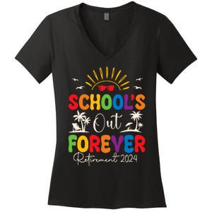 Summer Vacation Retro SchoolS Out Forever Retirement 2024 Women's V-Neck T-Shirt