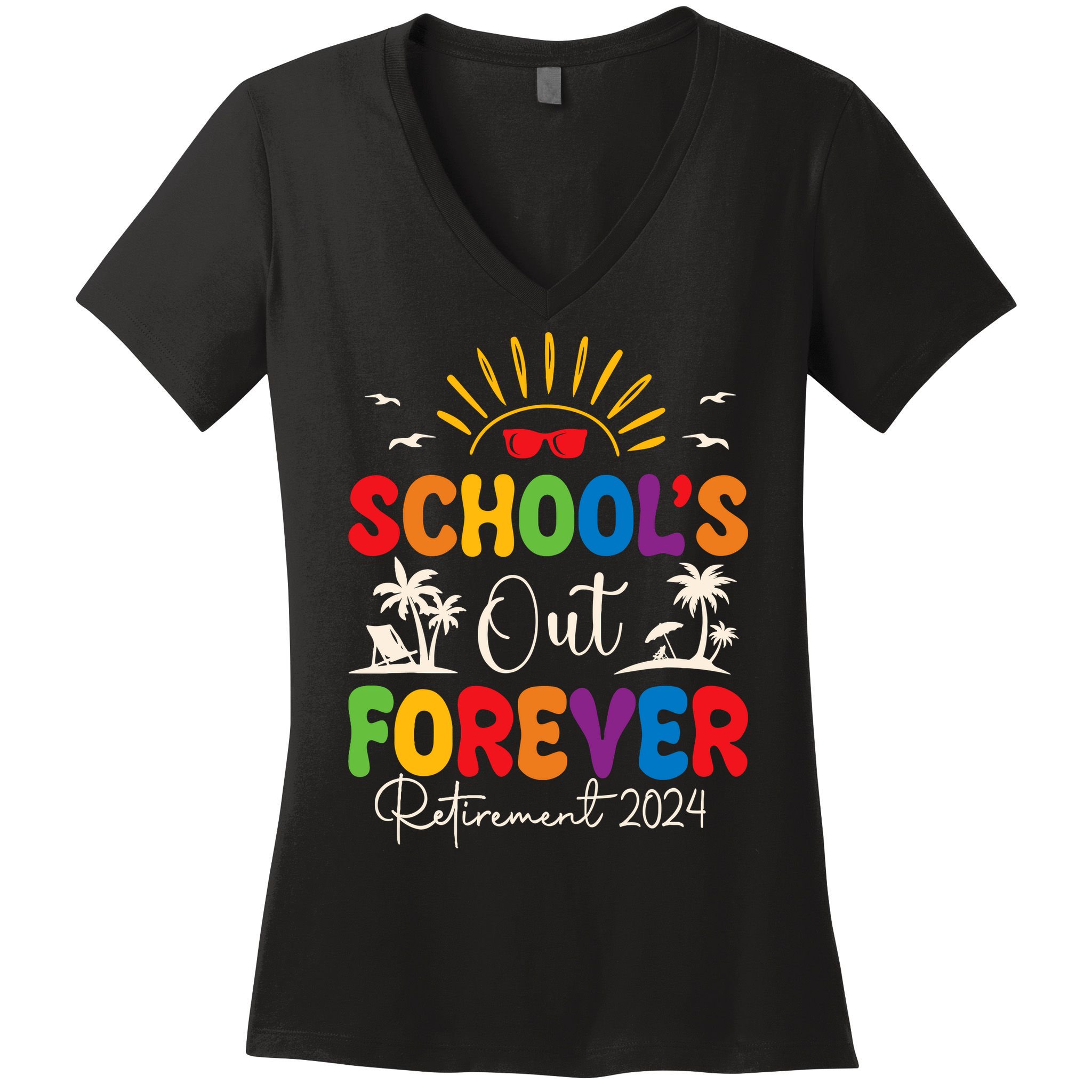 Summer Vacation Retro SchoolS Out Forever Retirement 2024 Women's V-Neck T-Shirt