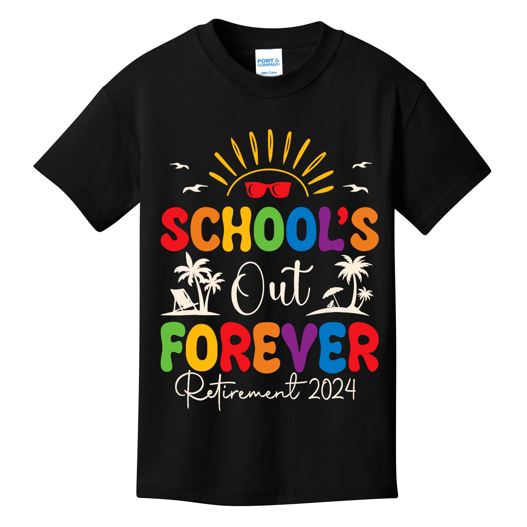 Summer Vacation Retro SchoolS Out Forever Retirement 2024 Kids T-Shirt