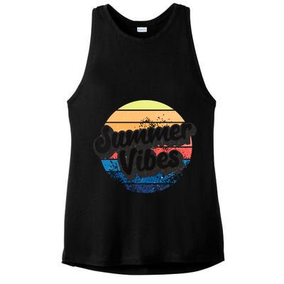 Summer Vibes Retro Distressed Fun Vacay Beach Lake Quote Gift Ladies PosiCharge Tri-Blend Wicking Tank