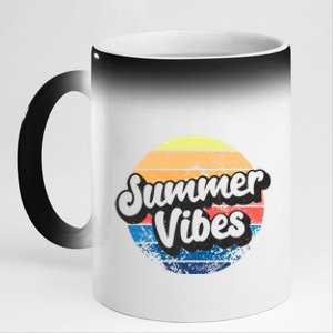 Summer Vibes Retro Distressed Fun Vacay Beach Lake Quote Gift 11oz Black Color Changing Mug