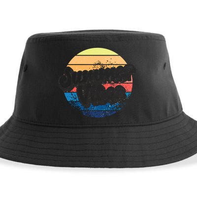 Summer Vibes Retro Distressed Fun Vacay Beach Lake Quote Gift Sustainable Bucket Hat