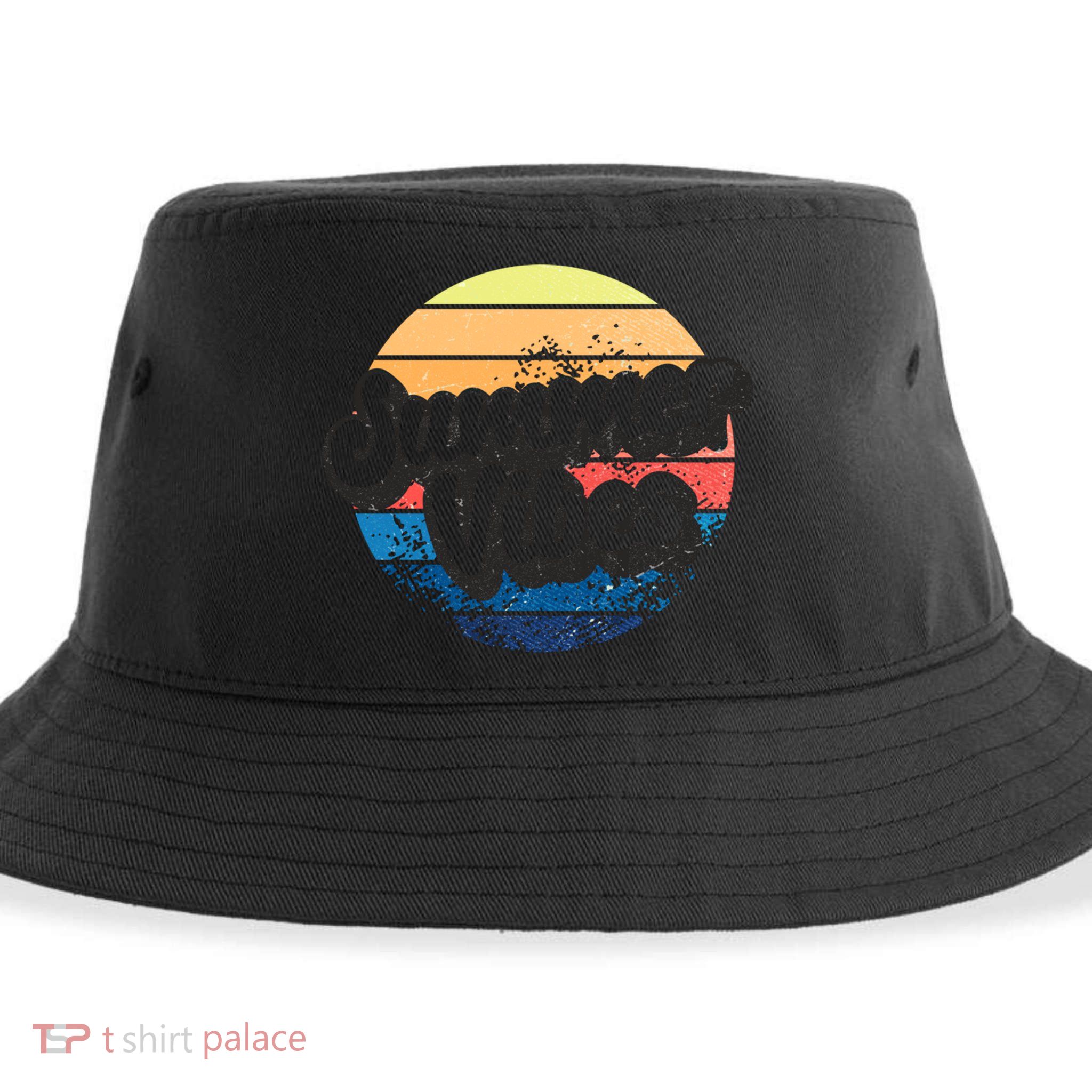 Summer Vibes Retro Distressed Fun Vacay Beach Lake Quote Gift Sustainable Bucket Hat