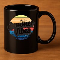 Summer Vibes Retro Distressed Fun Vacay Beach Lake Quote Gift 11oz C Handle Ceramic Mug