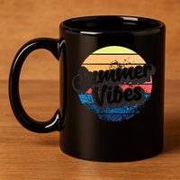 Summer Vibes Retro Distressed Fun Vacay Beach Lake Quote Gift 11oz C Handle Ceramic Mug