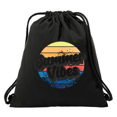 Summer Vibes Retro Distressed Fun Vacay Beach Lake Quote Gift Drawstring Bag