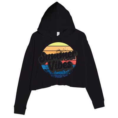 Summer Vibes Retro Distressed Fun Vacay Beach Lake Quote Gift Crop Fleece Hoodie