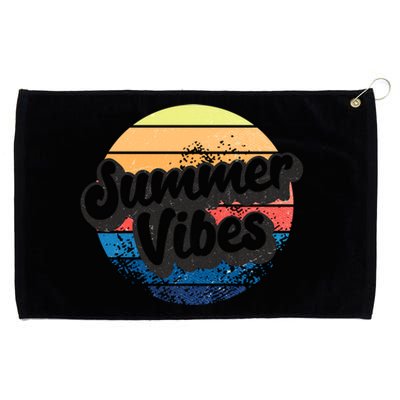 Summer Vibes Retro Distressed Fun Vacay Beach Lake Quote Gift Grommeted Golf Towel