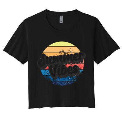 Summer Vibes Retro Distressed Fun Vacay Beach Lake Quote Gift Crop Top
