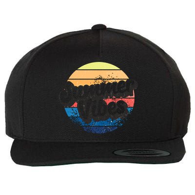 Summer Vibes Retro Distressed Fun Vacay Beach Lake Quote Gift Wool Snapback Cap