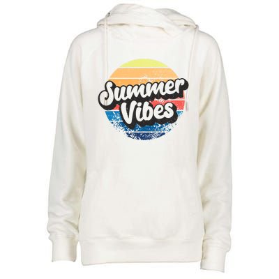 Summer Vibes Retro Distressed Fun Vacay Beach Lake Quote Gift Womens Funnel Neck Pullover Hood