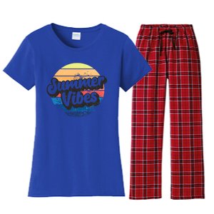 Summer Vibes Retro Distressed Fun Vacay Beach Lake Quote Gift Women's Flannel Pajama Set