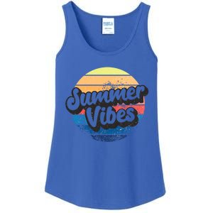 Summer Vibes Retro Distressed Fun Vacay Beach Lake Quote Gift Ladies Essential Tank