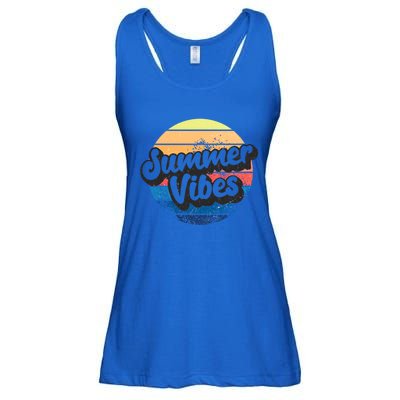 Summer Vibes Retro Distressed Fun Vacay Beach Lake Quote Gift Ladies Essential Flowy Tank