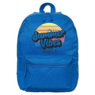 Summer Vibes Retro Distressed Fun Vacay Beach Lake Quote Gift 16 in Basic Backpack
