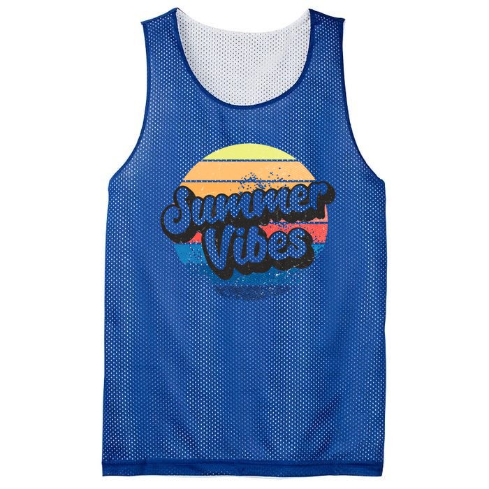 Summer Vibes Retro Distressed Fun Vacay Beach Lake Quote Gift Mesh Reversible Basketball Jersey Tank