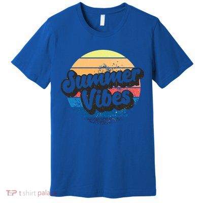 Summer Vibes Retro Distressed Fun Vacay Beach Lake Quote Gift Premium T-Shirt