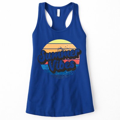 Summer Vibes Retro Distressed Fun Vacay Beach Lake Quote Gift Womens Tank Top