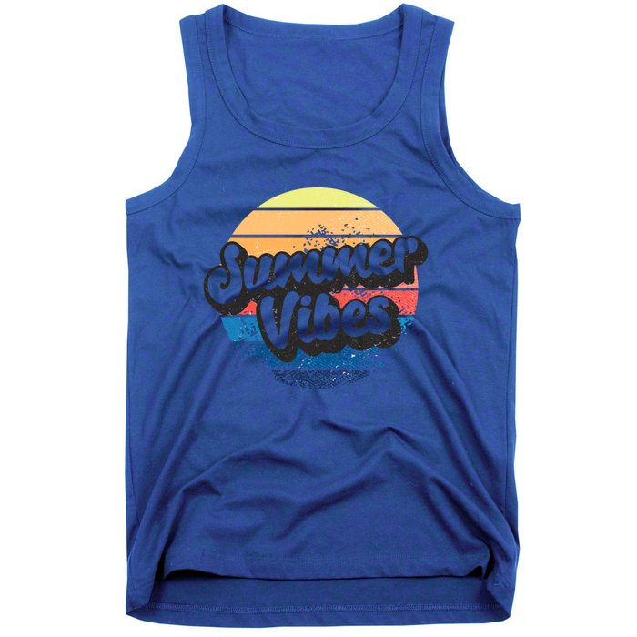 Summer Vibes Retro Distressed Fun Vacay Beach Lake Quote Gift Tank Top