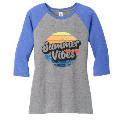 Summer Vibes Retro Distressed Fun Vacay Beach Lake Quote Gift Women's Tri-Blend 3/4-Sleeve Raglan Shirt