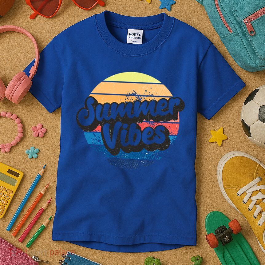 Summer Vibes Retro Distressed Fun Vacay Beach Lake Quote Gift Kids T-Shirt