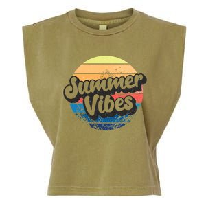 Summer Vibes Retro Distressed Fun Vacay Beach Lake Quote Gift Garment-Dyed Women's Muscle Tee