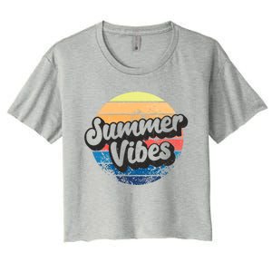 Summer Vibes Retro Distressed Fun Vacay Beach Lake Quote Gift Women's Crop Top Tee