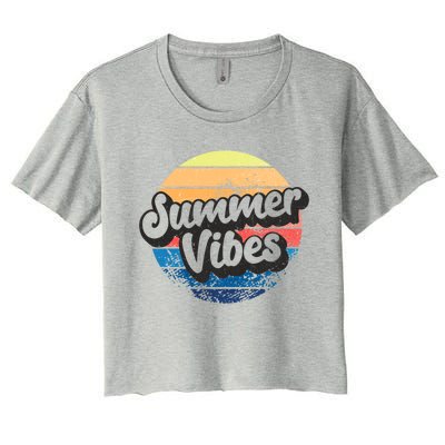 Summer Vibes Retro Distressed Fun Vacay Beach Lake Quote Gift Women's Crop Top Tee